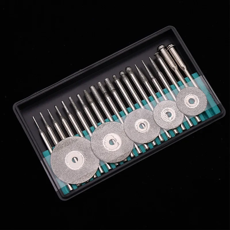 25PCS 다이아몬드 그라인딩 버 세트 3mm 샹크 로터리 공구용 옥석 유리 조각 연마 및 조각 액세서리