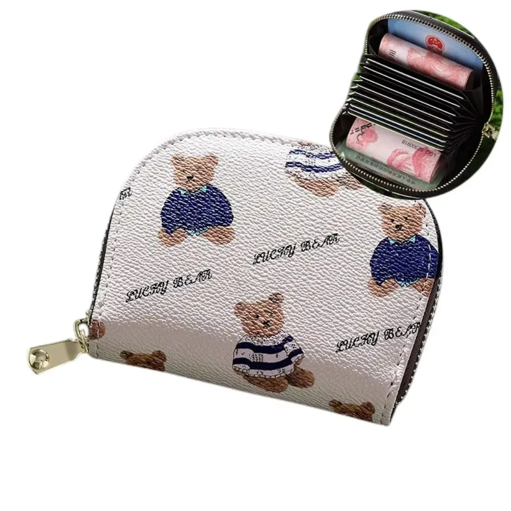 Cute Cartoon Bear PU Leather Wallet, Women's Zipper Card Holder with Coin Purse, Fashion Small Wallet for Ladies