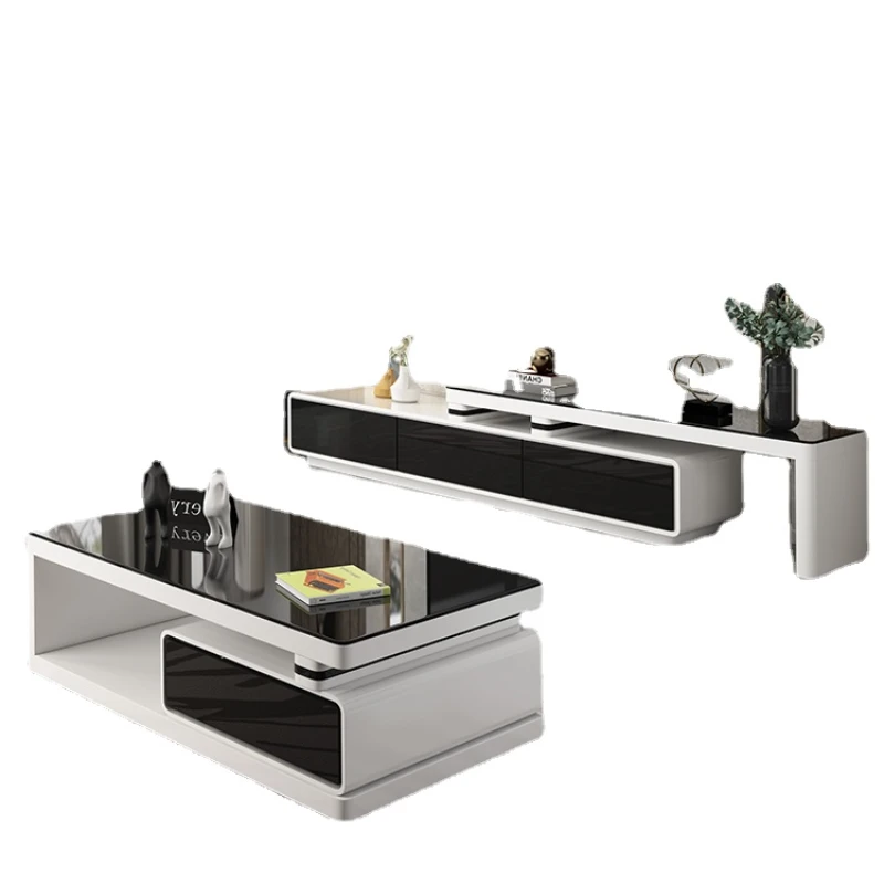 

YY Retractable Tempered Glass Tea Table Floor Cabinet Set Combination