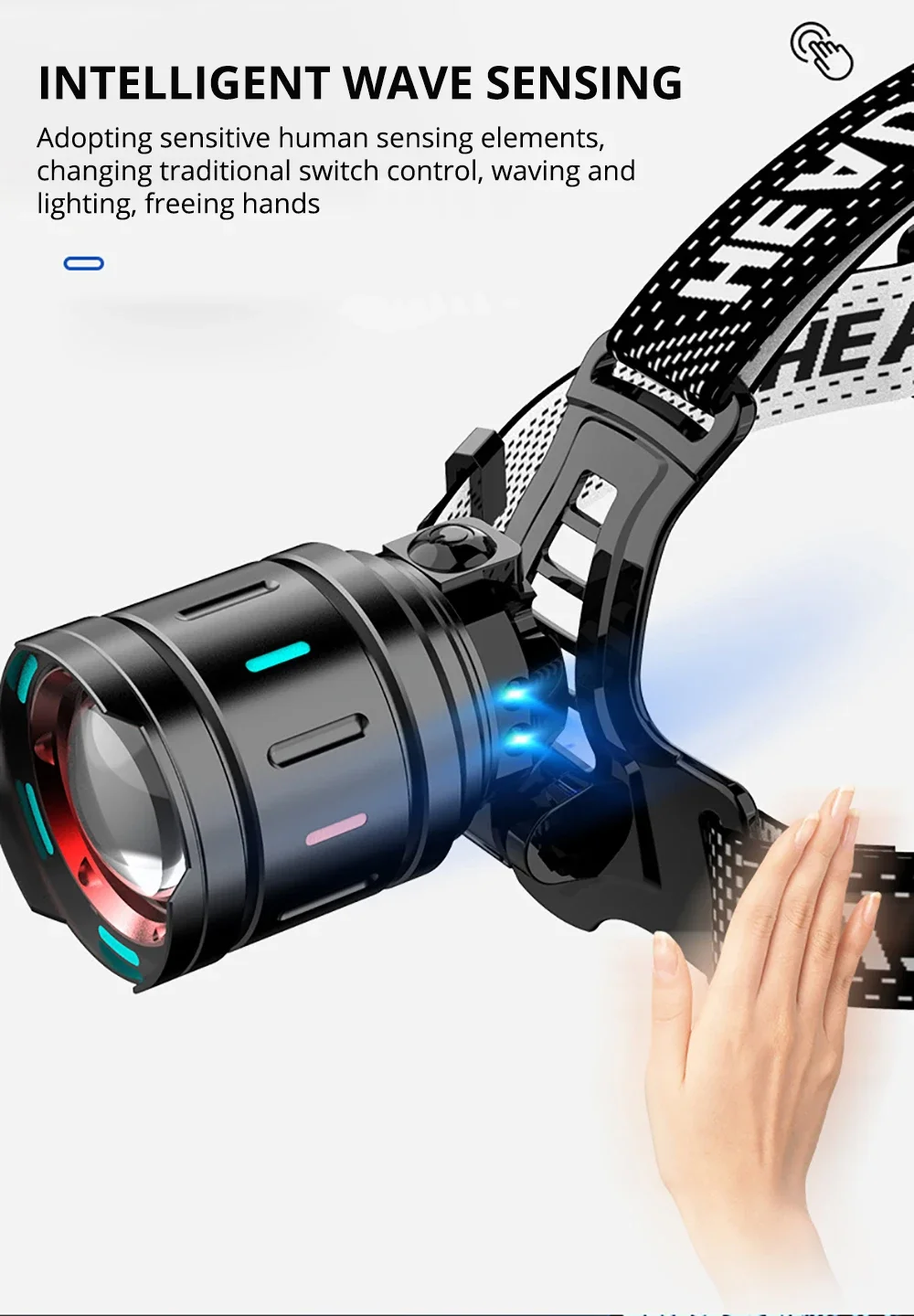 Description Picture 3 of item9900000 Lumen Led Sensor lamp 800w With Fluorescence lamp Flashlight Zoom Ip68 Waterproof Lamp For Camping, Hunting