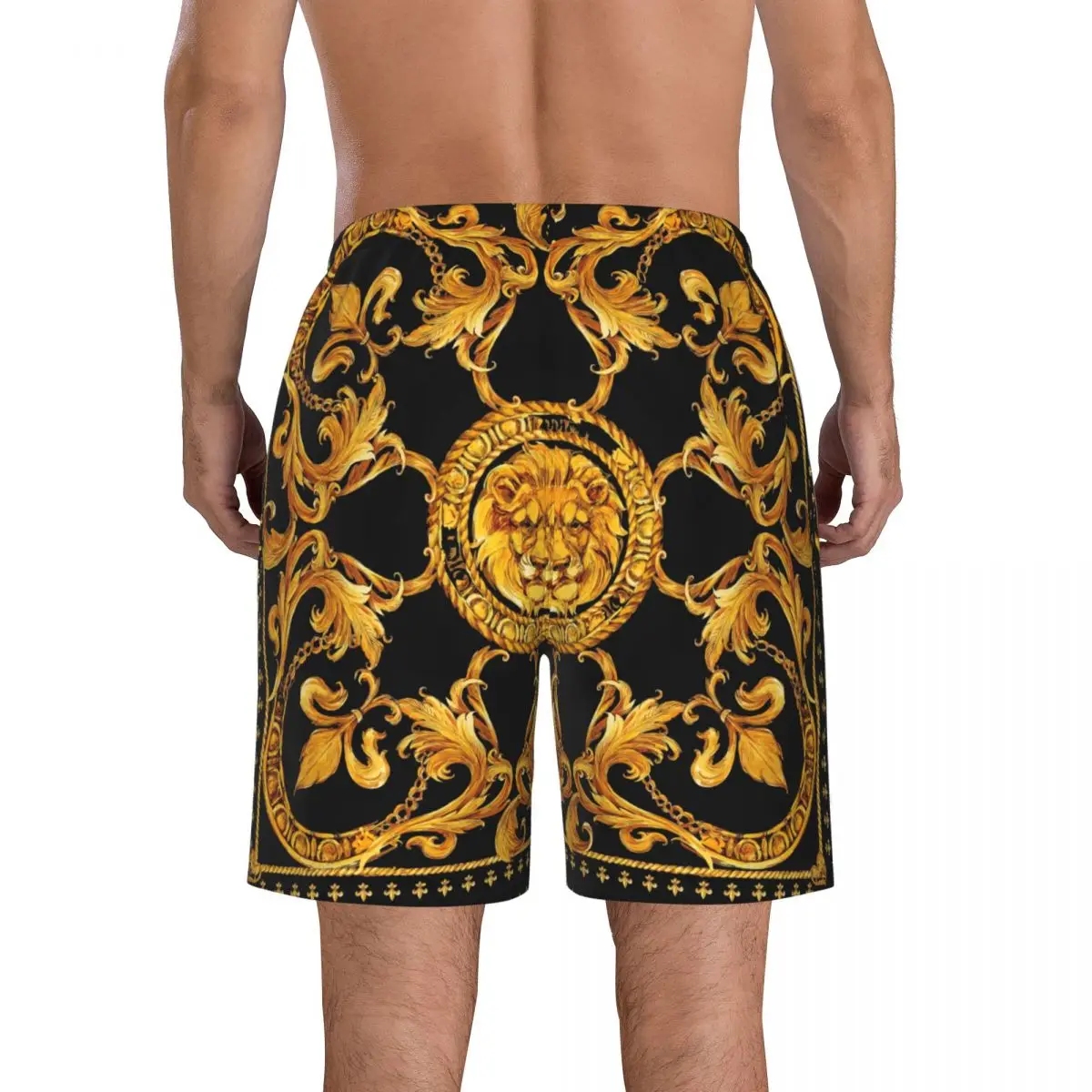 Quick Dry Summer Mens Beach Board Shorts Briefs For Man Swim Trunks Swimming Shorts Beachwear Golden Baroque