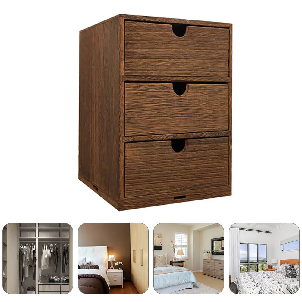 

Wooden Multi-layer Storage Case Desktop Drawer Style Sundry Sorting Box (Brown)