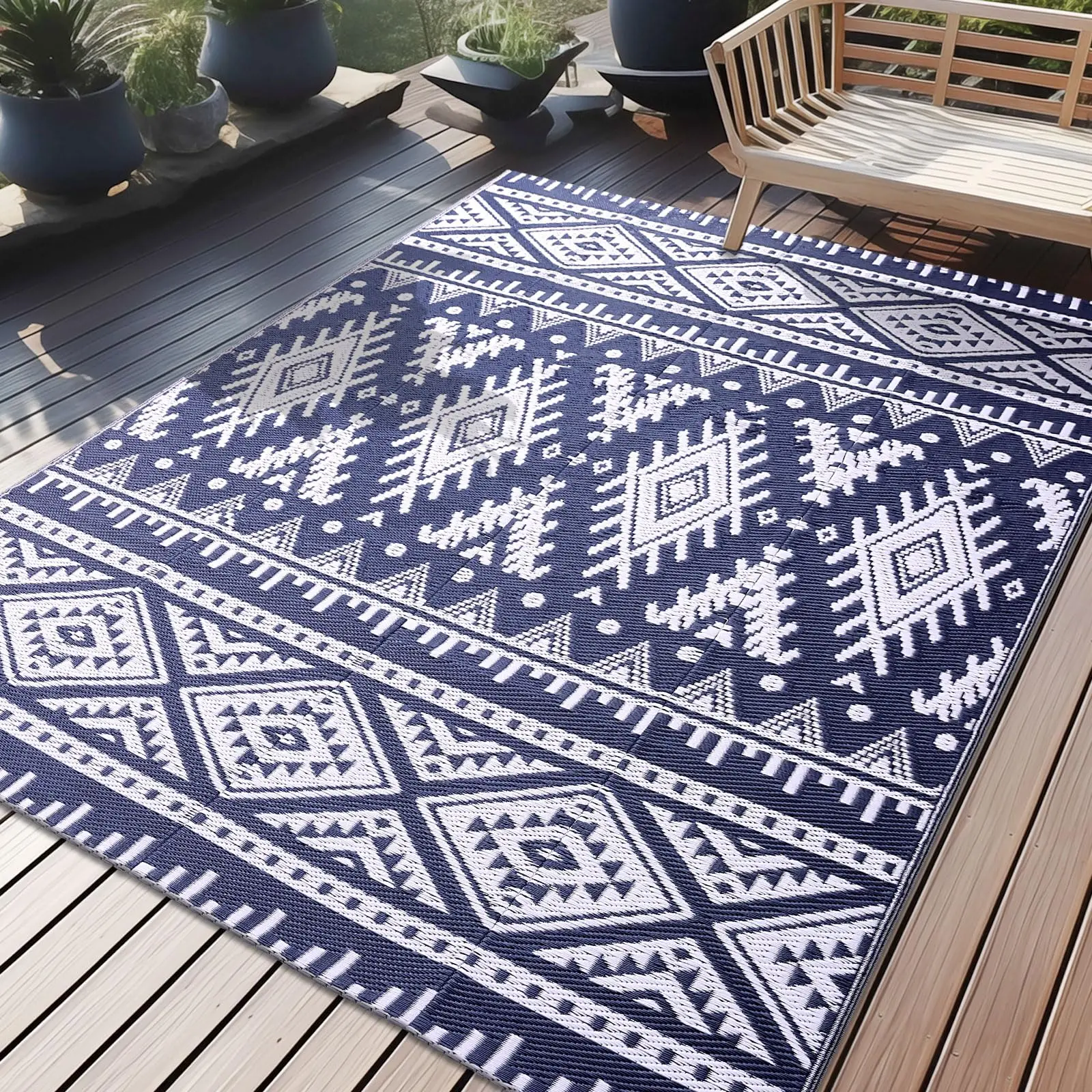 floor mat Kitinjoy Outdoor Waterproof Rugs Outdoor Plastic Straw Rugs Boho Patio Indoor Carpets For Patio Camp Picnic Balcony