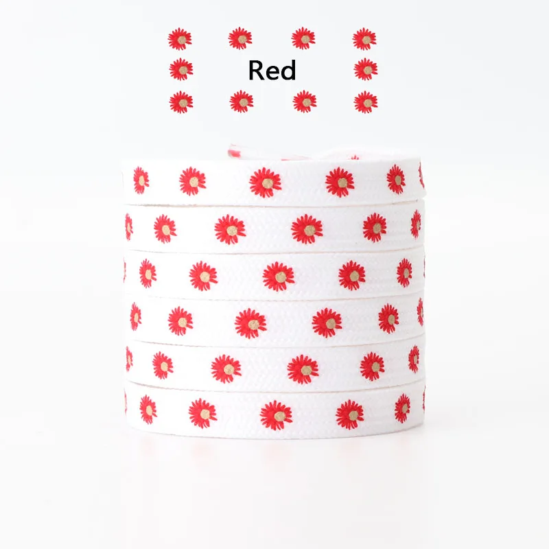 Heart Love Flat Shoelaces with Daisies and Sakura Design