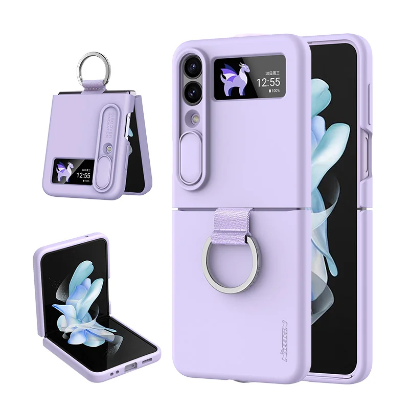 

Folding Case for Samsung Galaxy Z Flip 4 5G Nillkin Silky Case Ring Bracket Slide Camera Soft Silicone Cover for Samsung Z Flip4
