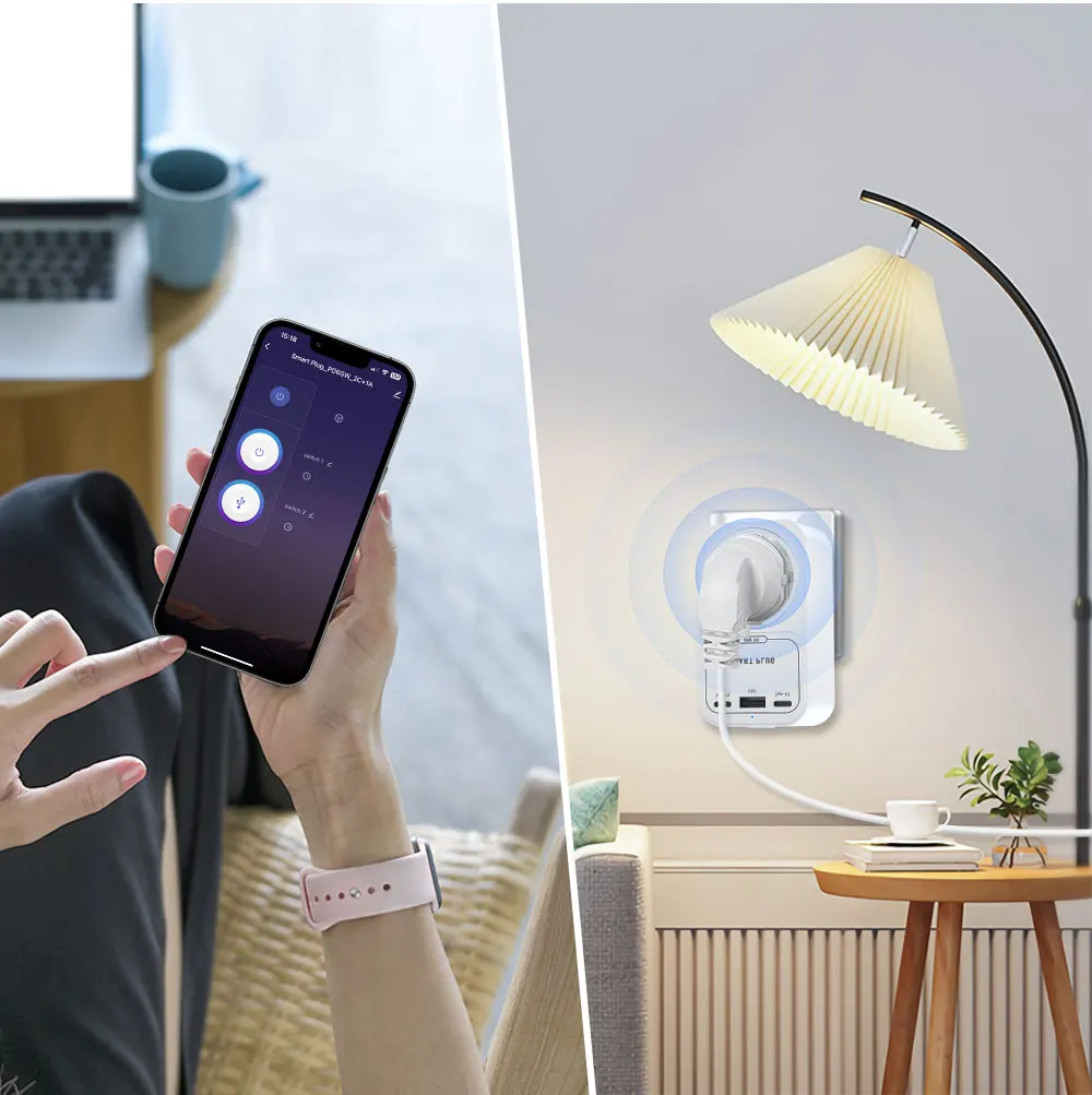 AVATTO Tuya Smart WiFi Plug 16A,Smart EU Socket USB-A Type-C Outlet Timer Functi