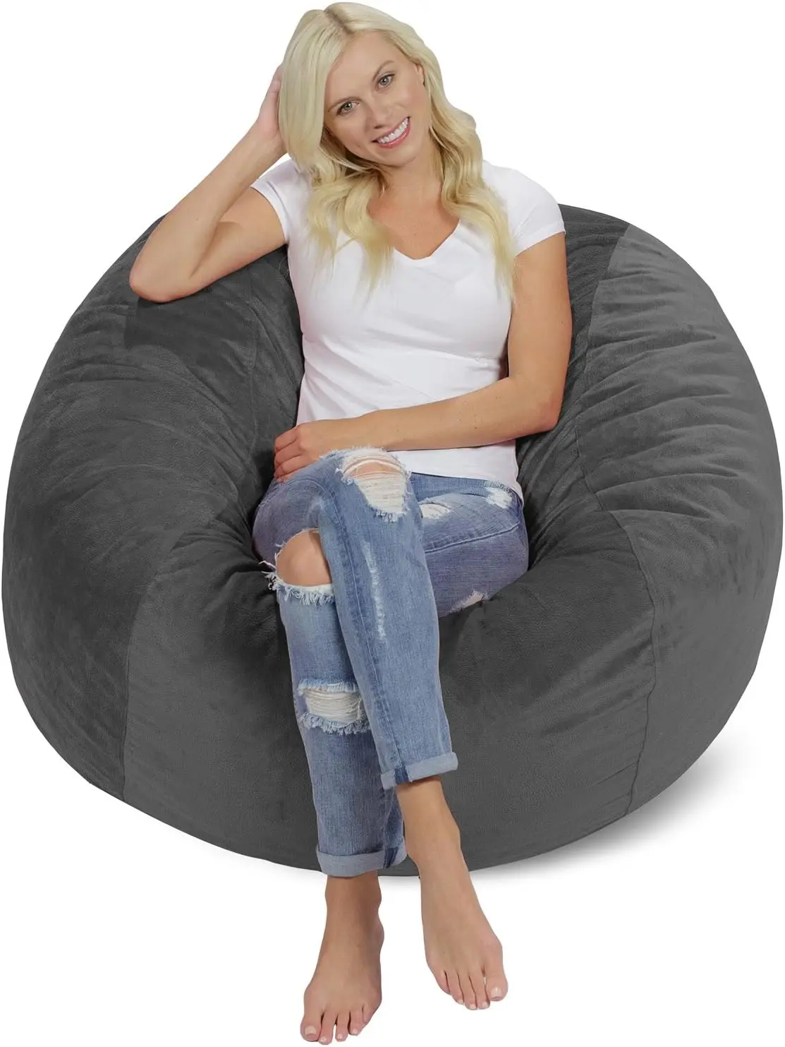 Bean Bag Chair: Giant 4' Memory Foam Furniture Bean Bag-Big Sofa with Soft Micro Fiber Cover-Grey Pebble
