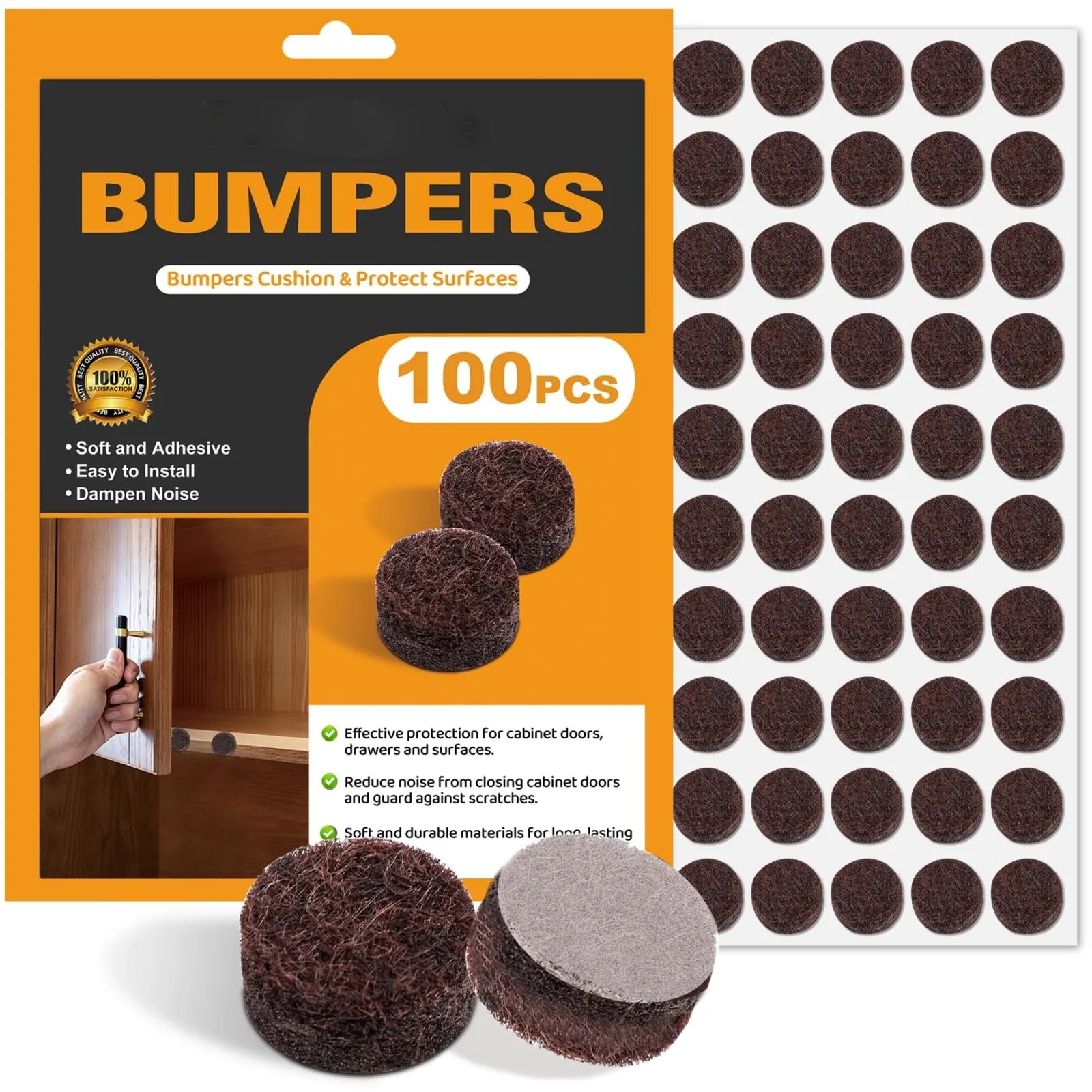 1 sheet 100pcs Self-Adhesive Felt Cabinet Door Bumpers Protects Cabinets from Damage Small Brown Pads 3/8" Diameter 5mm furniture pads door stops pads