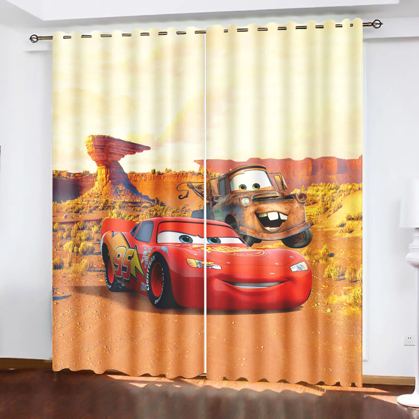 Lightning McQueen  Cortinas Curtains For Living Room Anime Blackout Curtains Home Decor Cartoon Cute 커튼 Luxury 100% Polyester 2