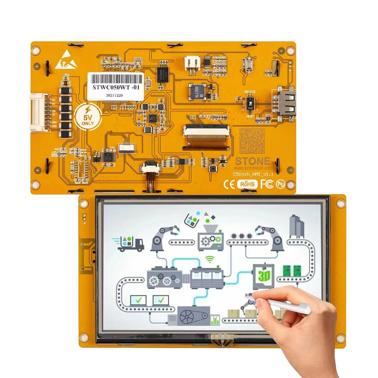 5.0 Inch TFT HMI GUI project via the free STONE GUI software the easy Drag-and-Drop components and Simple JSON code reduce wp json