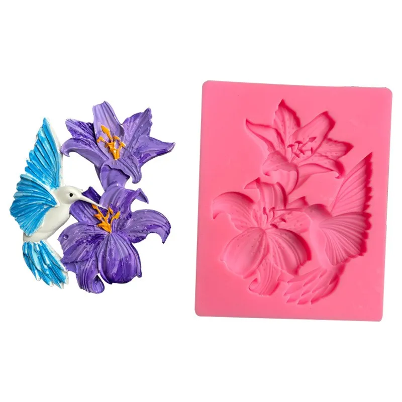 

Hummingbird Honey Collecting Silicone Mold Flower Bird Fondant Cake Chocolate Dessert Decoration Kitchen Baking Accessories Tool