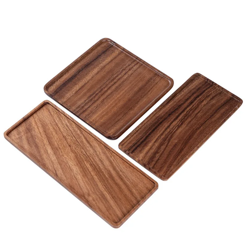 Walnut wood rectangular tray dry bubble tea tray cake bread breakfast snack tray hotel supplies restaurant tea tray 5