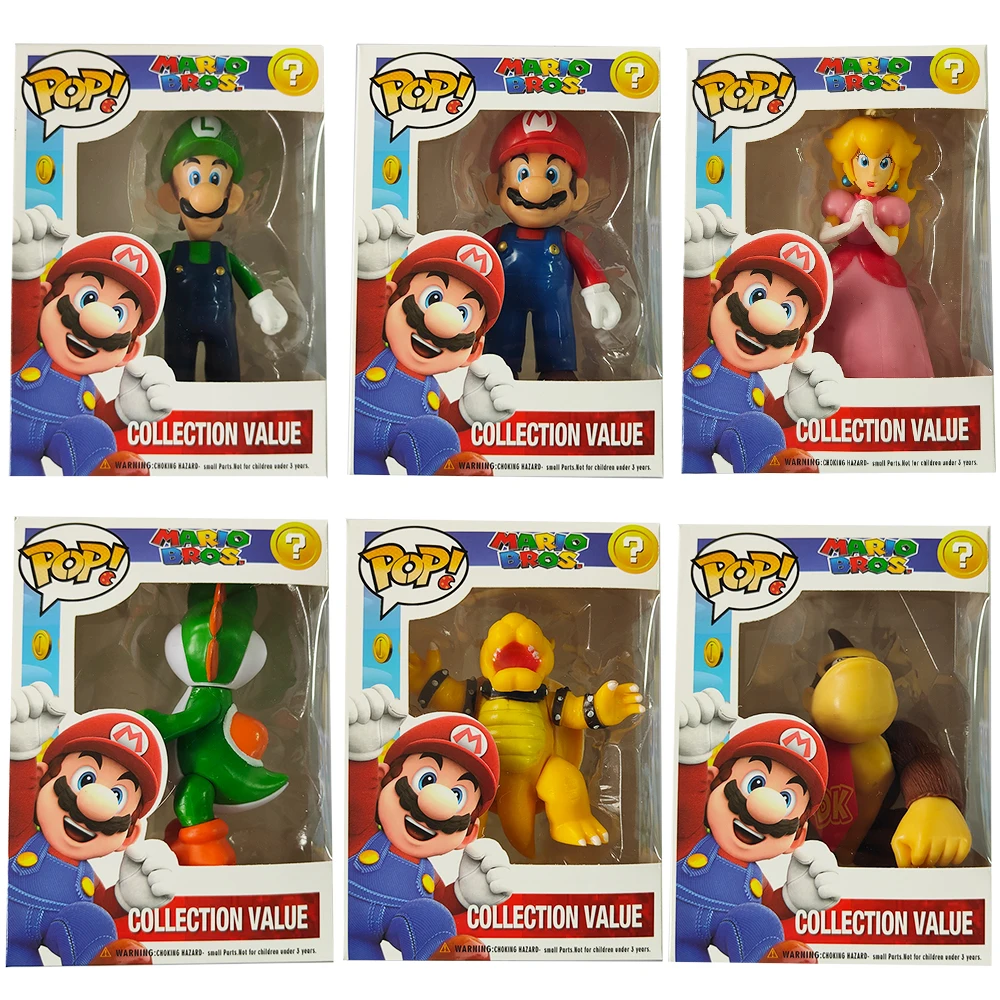 FUNKO POP Super Mario Bros Figure Princess Peach Bowser Luigi Yoshi Donkey  Kong Mushroom Anime Model Toys Ornaments Child Gifts