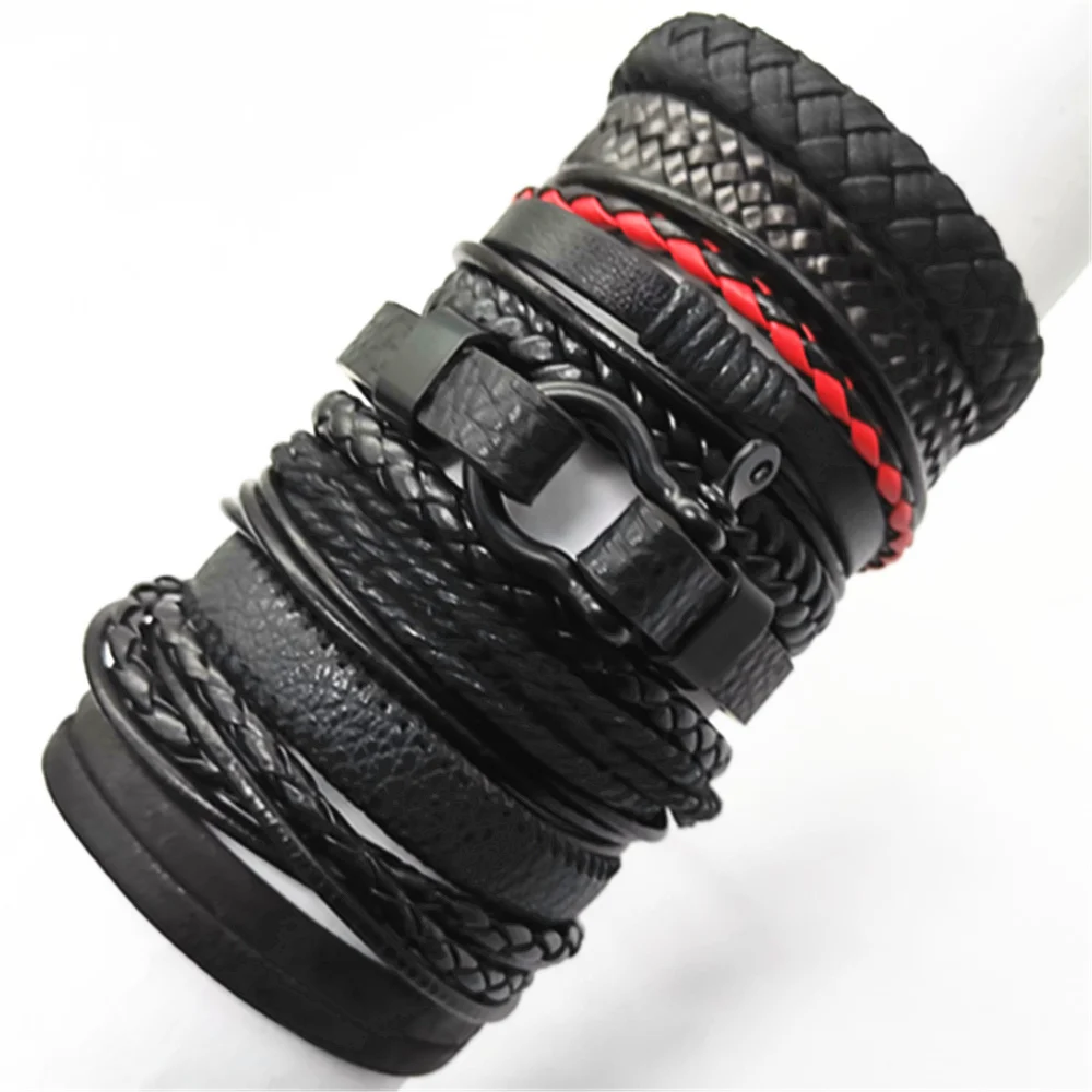 10 Stks/set Black Wrap Geweven Nieuwe Mode Handgemaakte Mannen Armbanden Mannelijke Vrouwen Lederen Armbanden Mannen Armband Groothandel Sieraden Gift