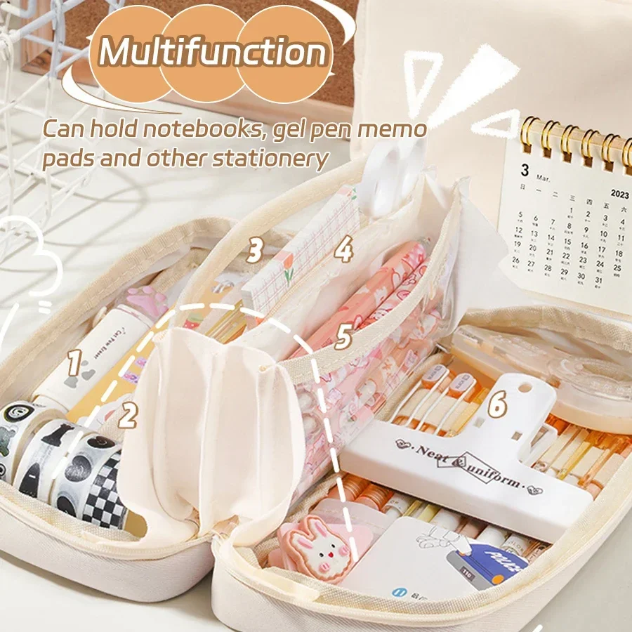 Large Capacity Pencil Case Expandable Oversized Volcanic Canvas Cosmetic Bag Stationer Bag For students School Supplies