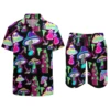Psychedelic Magic Mushroom Men Sets Printed 3D print Casual Shirt Beach Shorts Oversized 2Pcs set Vacation Hawaiian Man Suits 1