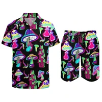 Psychedelic Magic Mushroom Men Sets Printed 3D print Casual Shirt Beach Shorts Oversized 2Pcs set Vacation Hawaiian Man Suits 1