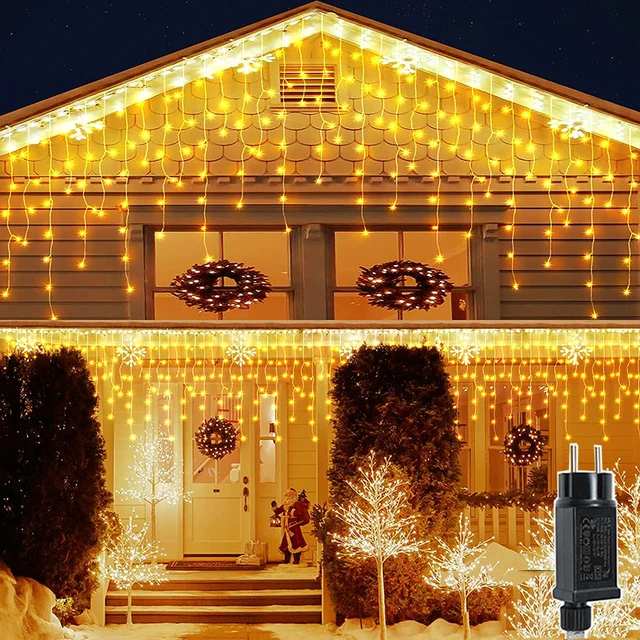 Luces de Navidad para exteriores, cortina conectable de 400LED, 32.8FT,  cadena de luces de hadas para vacaciones, fiesta, boda, decoración de  Navidad - AliExpress