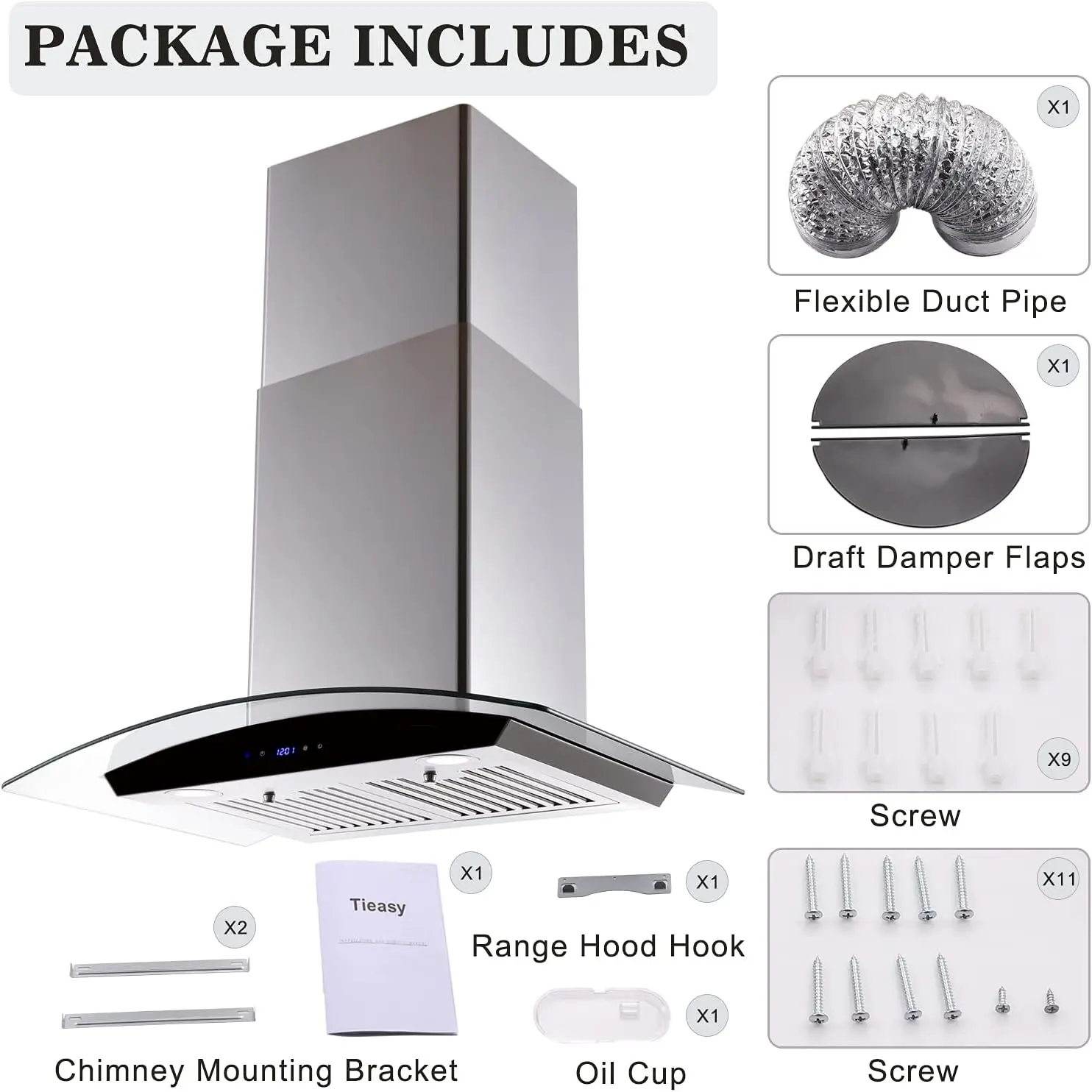30 Inch,  Wall Mount Kitchen Hood with Ductless Convertible Duct, Stainless Steel Chimney and Baffle Fil 5