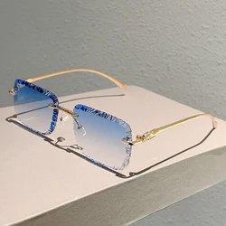 Vintage - Inspired Rimless Square Gradient Sunglasses - Unisex Luxury Fashion Shades (Gradient blue)
