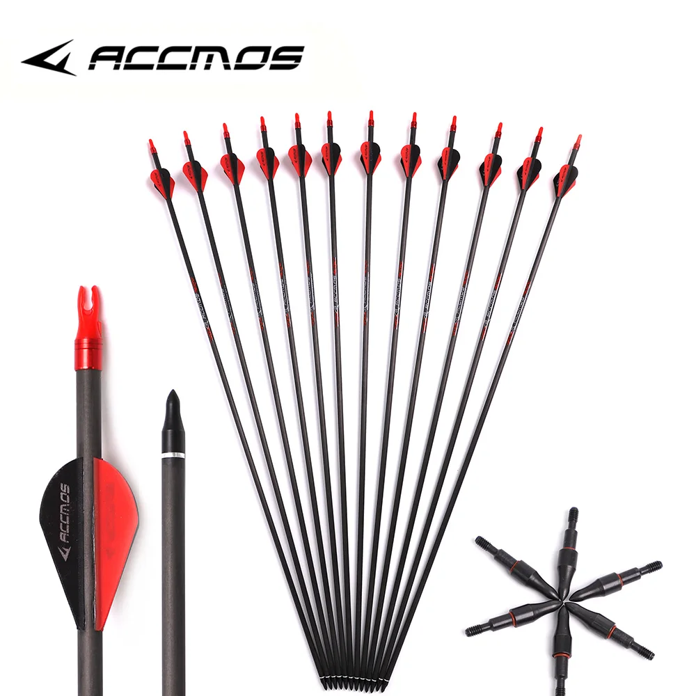 6/12pcs Pure Carbon Arrow ID 6.2mm Shaft 32in Spine 250 300 350 400 500 600 700 800 For Bow Archery Hunting Shooting Training