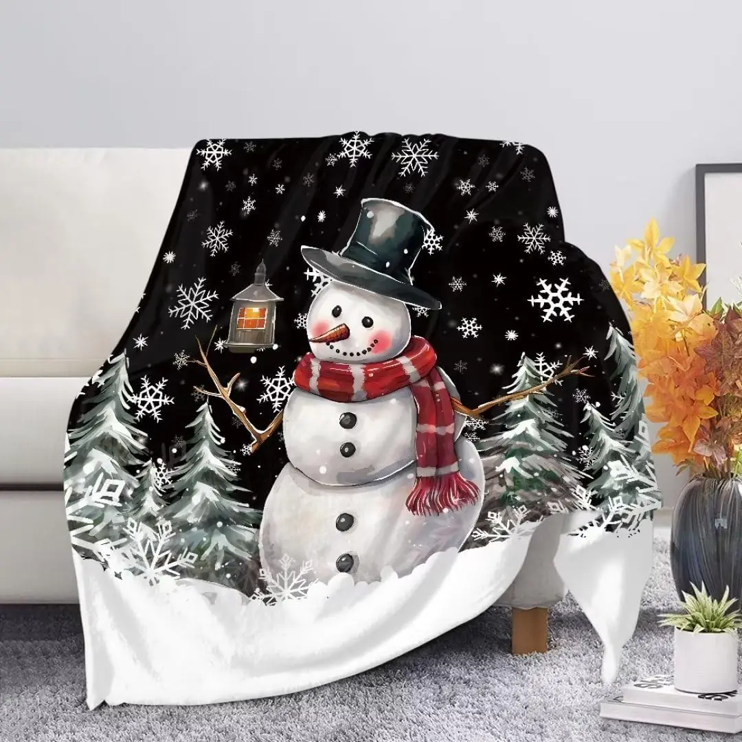 

Одеяло в виде снеговика, снежинки, Рождественское украшение, олени, флисовое плюшевое теплое уютное двустороннее зимнее праздничное одеяло