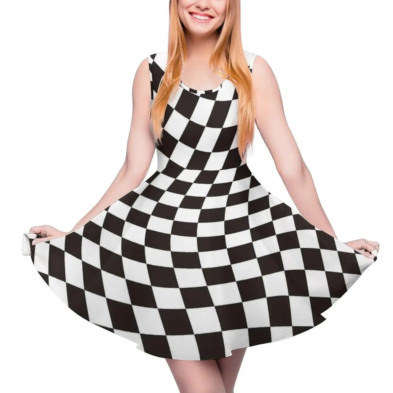 

Vintage Plaid Dress Black White Check Street Fashion Dresses Women Sexy Skate Dress Summer Custom Vestidos Big Size 4XL 5XL