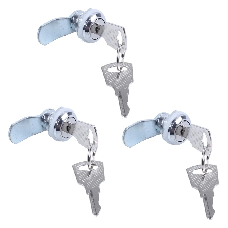 3X Useful Cam Locks For Lockers,Cabinet Mailbox,Drawers, Cupboards + Keys