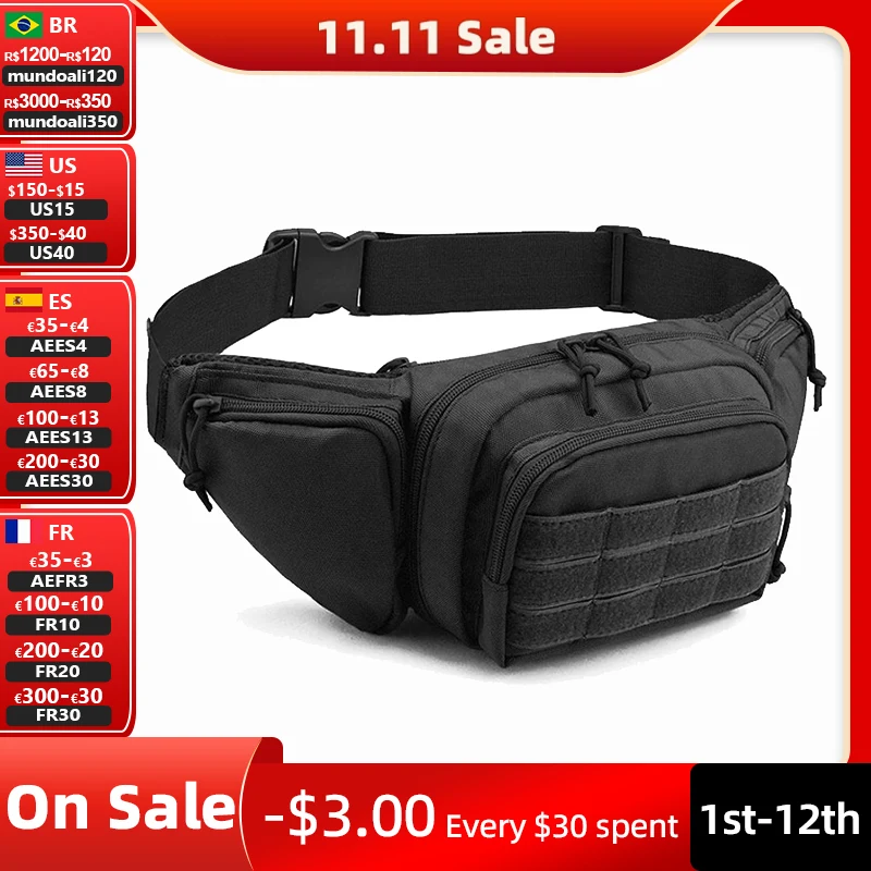 Tactical Pistol Gun Holster Left/Right Concealed Waist Bag With Mag Pouch Black - View #7
