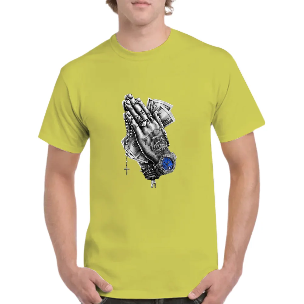 Лятна нова мъжка модна ръчна тениска с отпечатани пари, ежедневна широка удобна спортна тениска хип-хоп улична мъжка тениска с къс ръкав