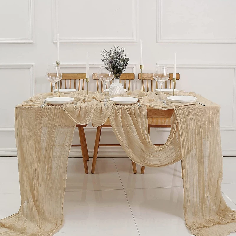 90x400cm Semi-Sheer Gauze Table Runner Table Dining Vintage Wedding Bridal Christmas Banquets Party Arches Cake decoration
