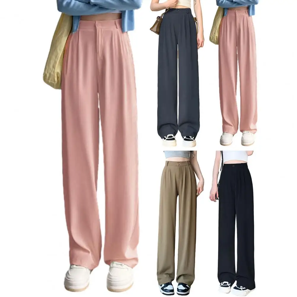 

Брюки женские прямые с завышенной талией, стильные офисные штаны с карманами, на молнии, широкими штанинами