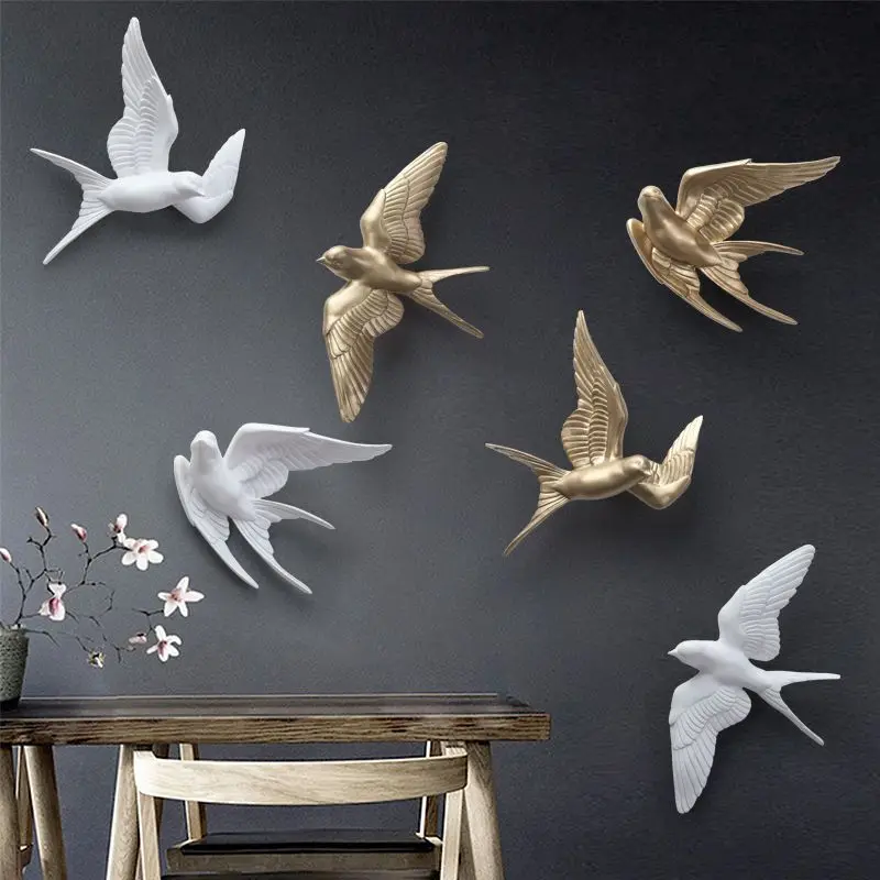 Nordic 3D Resin Bird Wall Hanging Swallow Decoration Items Home Room Background Wall Accessories Restaurant Cafe Stickers