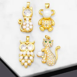 OCESRIO Crystal Beads Cat Necklace Pendant Copper Gold Plated CZ Pig Owl Jewelry Making Supplies Wholesale Bulk pdta993