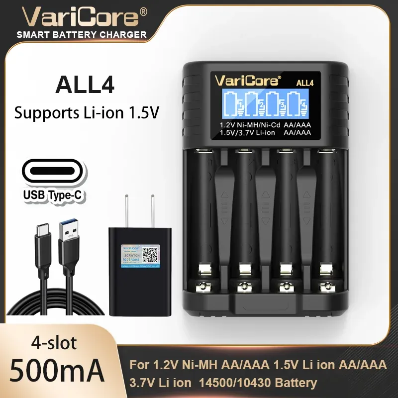 VariCore ALL4 LCD Smart Battery Charger for 1.2v Ni-MH ni-cd AA AAA 1.5v Lithium battery 3.7v 14500 Charging Cells 4 slots