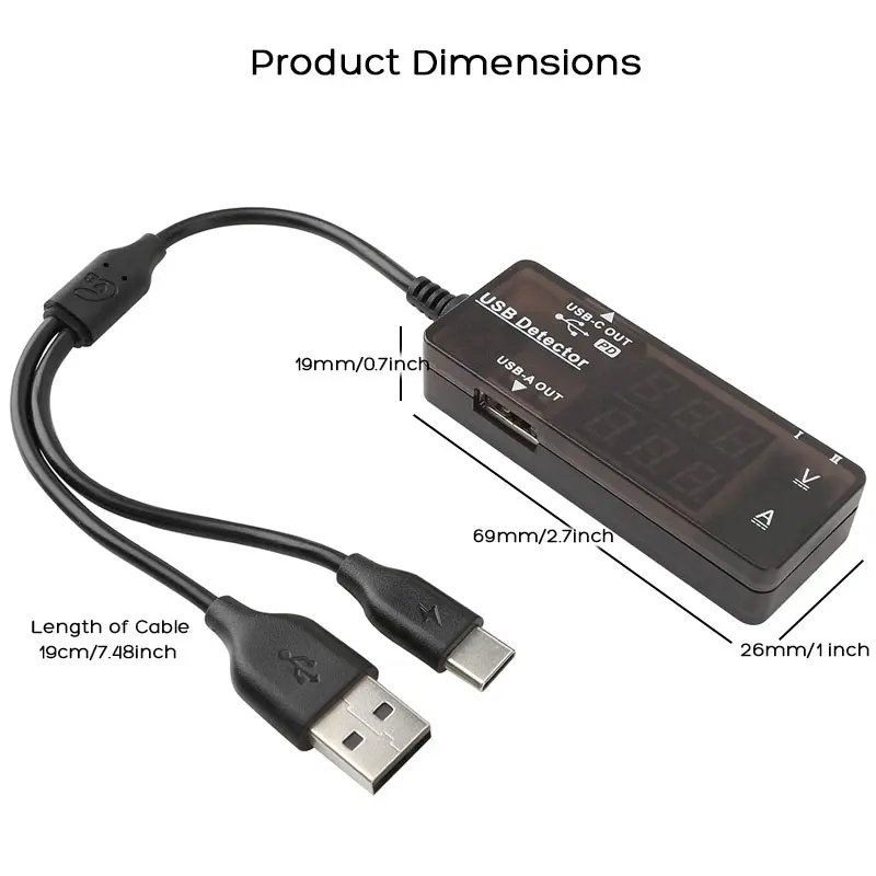 USB-A USB-C Multimeter Dual USB Ports PD QC 2.0 3.0 with Color LED Display Battery Charger Monitor for Phone Laptop Solar Panel
