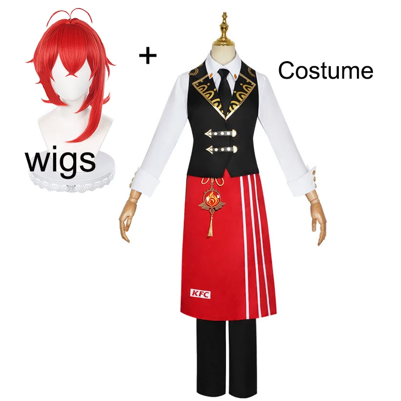 Premium Genshin Impact Cosplay Diluc Traje Jogo Anime Homens Mulheres  Cosplay Roupas Conjunto Completo Para Halloween Natal Com Peruca