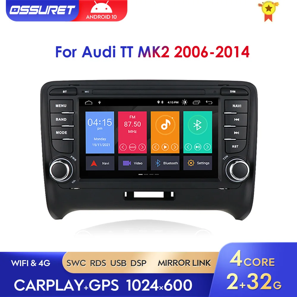 Autoradio 2Din Autoradio Android 10 Per Audi Tt Mk2 2006-2014 2Din Auto Audio Stereo Schermo Di Navigazione Multimedia Dsp Carplay Bt