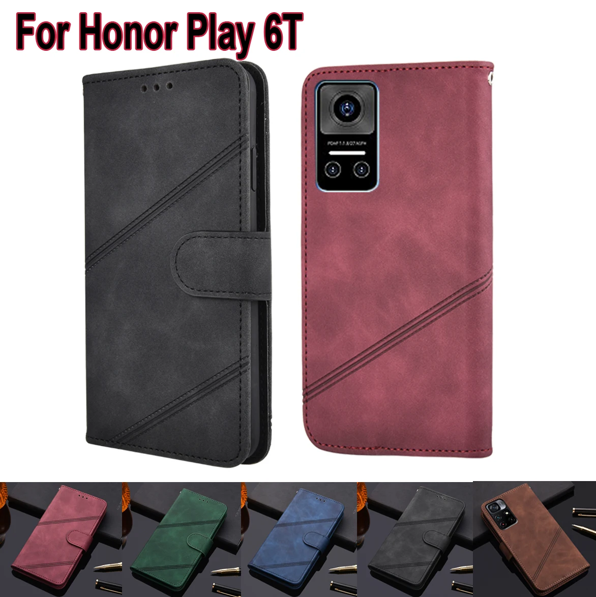 

Luxury Wallet Flip Cover For Honor Play 6T Book Case Funda For Huawei Honor Play 6T Protective Phone Case Leather Shell Coque