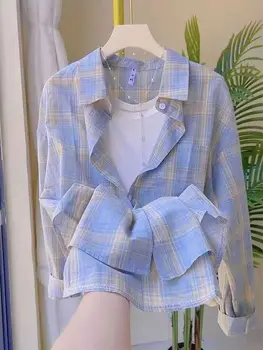 Summer 2025 New Sle Women's Loose Long Sve Plaid irt Thin Sun Protection Outerwear Casual Busin Polyester Fiber 1