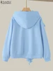 ZANZEA Simple Hooded Collar Jumper Women Ruffled Edge Sweatshirts 2024 Autumn Solid Pullovers Korean Style Long Sleeve Hoodies 5