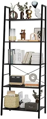 

5-Tier Ladder Shelf, Free Standing Display Bookcase with Metal Frame, Ladder Shelves Plant Shelf for Living Room/Office/Balcony/