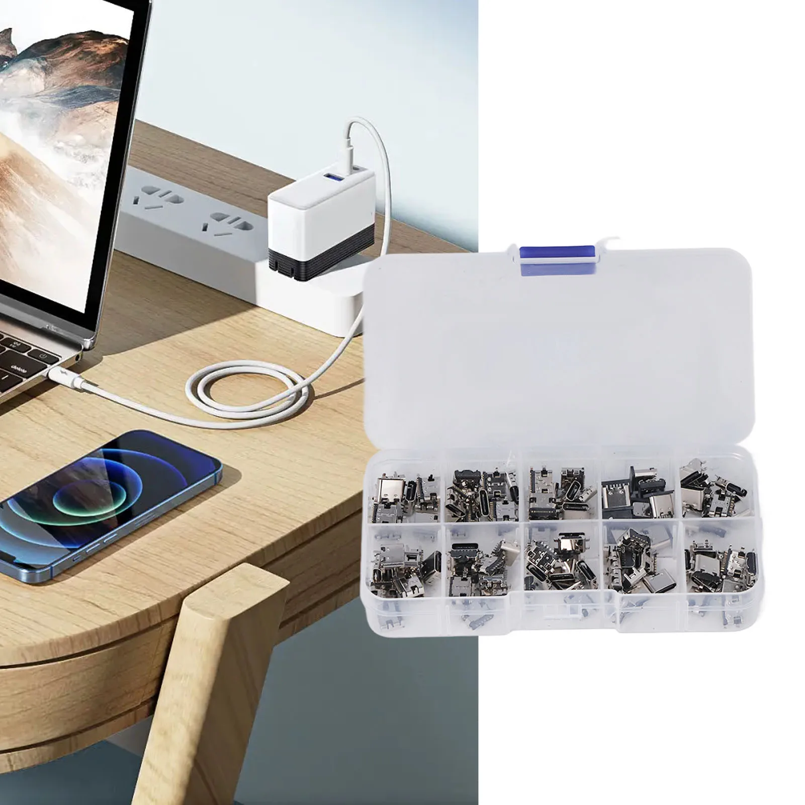 100Pcs TYPE C USB Female Plug Connector Jack Solder Repair Replacement Adapter Assortment Set