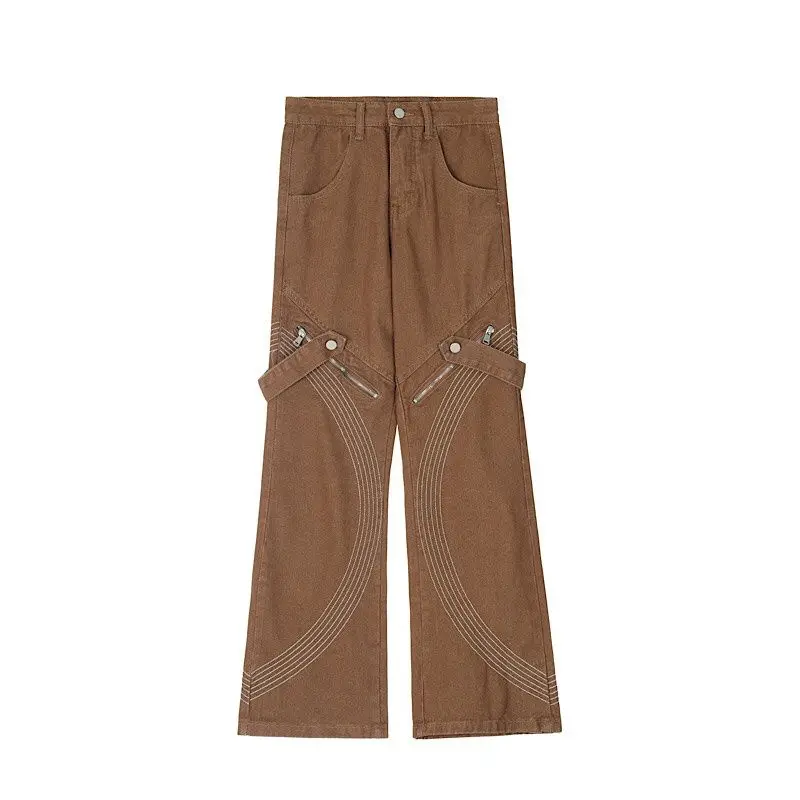 Design Sense American Style High Street Straight Jeans Women's Trendy Ins Summer Dark Brown Slimming Niche Casual Curry Pants