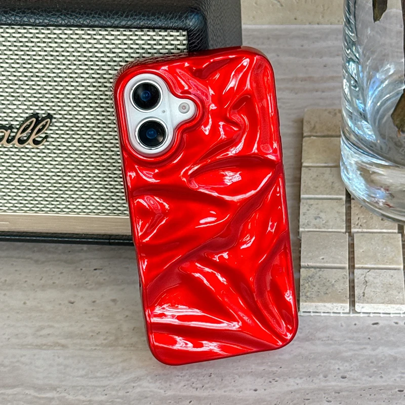 Red Glossy Irregular Wrinkle Soft Silicone Phone Case - Protective Back Cover