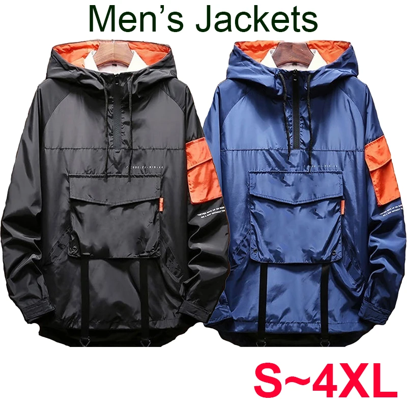 Fashion men's windbreaker jacket Men's casual outdoor sports pullover jacket Long sleeved half zippered pocket windbreaker