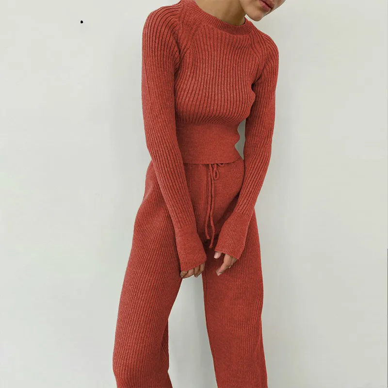 

Women Clothing 2023 Two Piece Causual Winter Tracksuit Knitted Sweater Suit Knitted Pants Warm Set Female Long Sleeve Sportswear