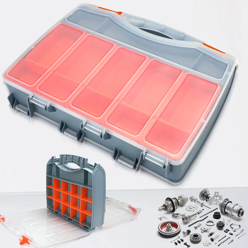 Storage Box AIRAJ Tool Box Multiple Grid Double-Sided Garage Toolbox Plastic Boxes Professional Complete Case for Mechanics Organizer Tools