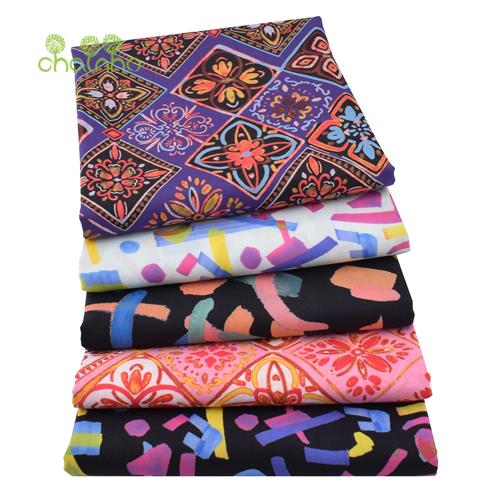 Chainho,Printed Plain Weave Poplin Cotton Fabric,DIY Sewing Quilting Material,Patchwork Cloth,Floral Series,4 Sizes,PCC172