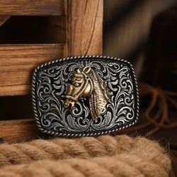 Vintage Western - Style Metal Belt Buckle (Silver horse head)